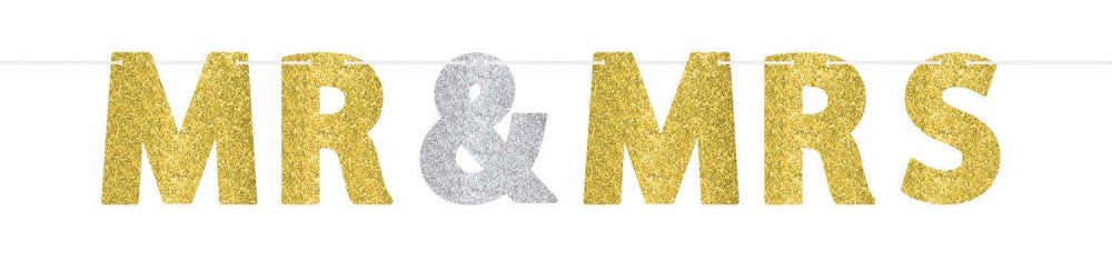 Сватба Mr. & Mrs. glittery paper banner 3.65 m