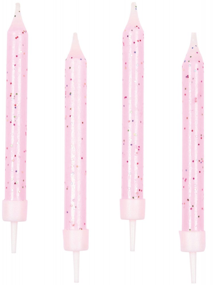 Цвят Розов glitter cake Свещи, комплект от 10