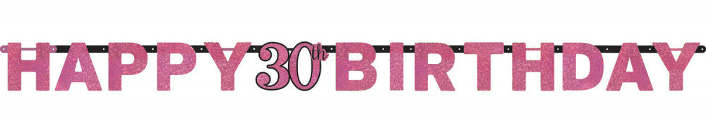 Честит Рожден ден Честит Рожден ден Розов 30 Holographic Banner 213 см