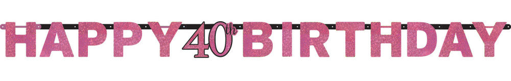 Честит Рожден ден Честит Рожден ден Розов 40 Holographic Banner 213 см