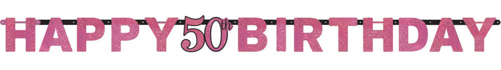 Честит Рожден ден Честит Рожден ден Розов 50 Hologram Banner 213 см