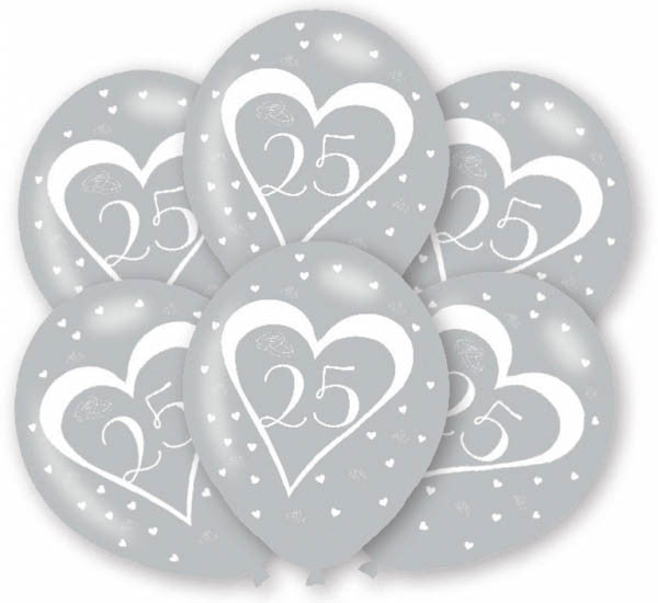 Годишнина Сребро 25th Балон, 6 части Балонs 11 inch (27.5 см)