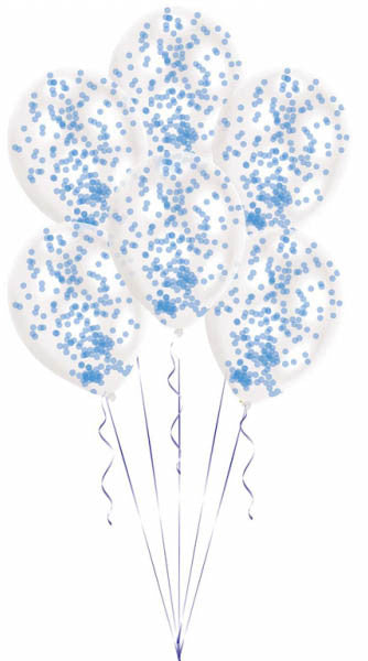 Цвят Син Син confetti-filled Балон, 6 части 11 inch (27.5 см)