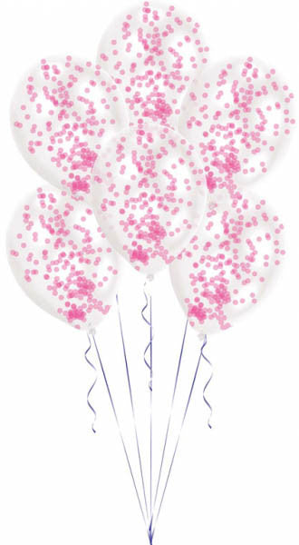 Цвят Розов Розов confetti-filled Балон, 6 части 11 inch (27.5 см)