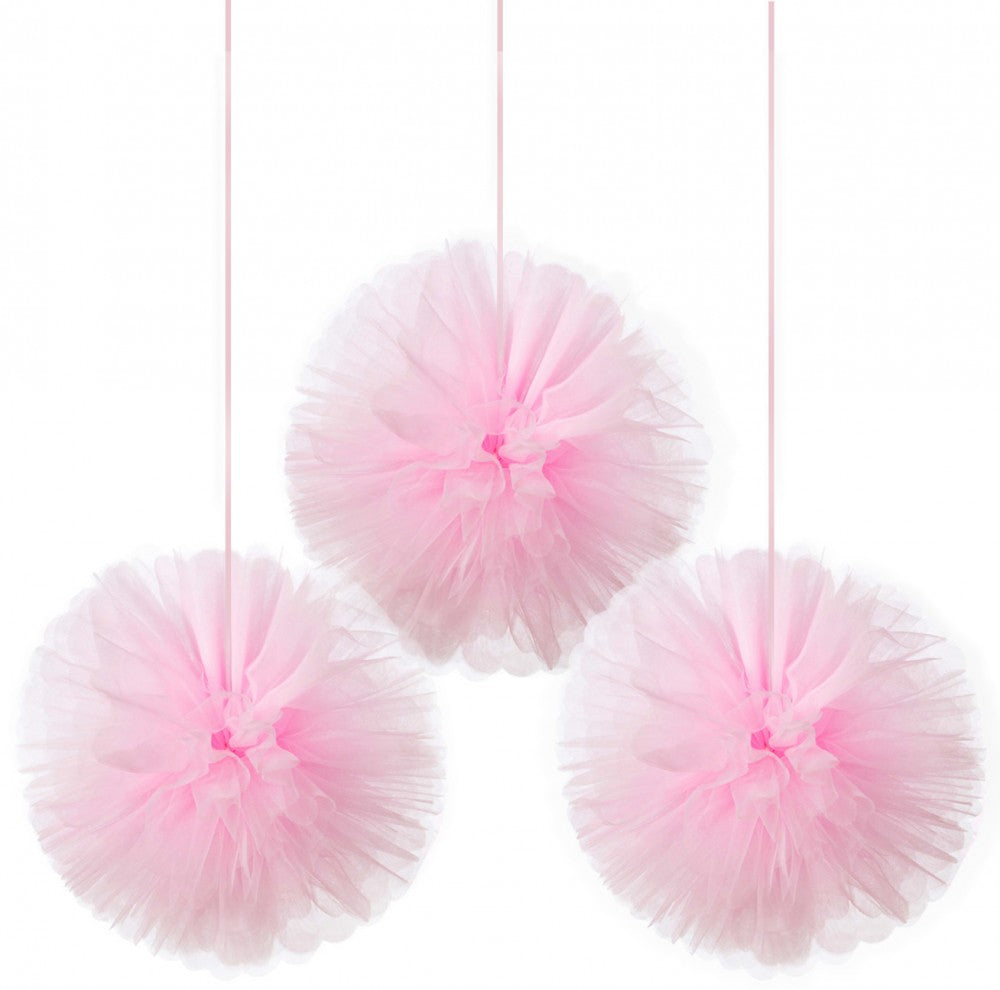 Цвят Hanging Tulle Pom Pom Розов декорация комплект от 3