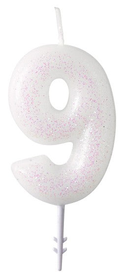 Цвят White, White Glitter Candle 9, 6.5 см