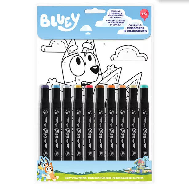 Книжка за оцветяване по номера маркери Блуи bluey