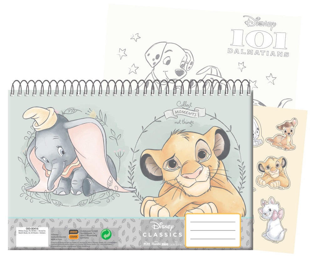 Дисни Cute Classic A/4 Spiral Sketchbook with 40 Pages and Стикери