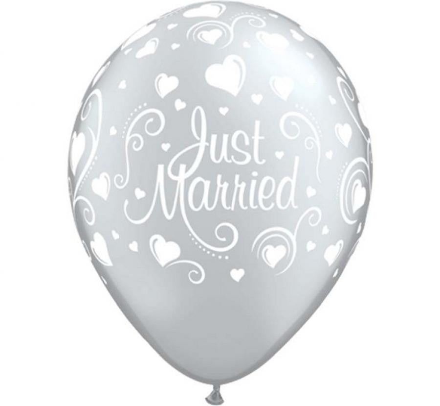 Сватба Metallic Just Married Сърцеs Балон, комплект от 6, 11 inches (28см)