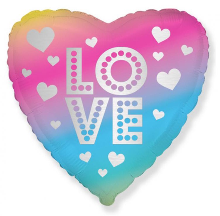 Обичам те Дъга Coloчервен Сърце Фолиев балон 46 см (WP)