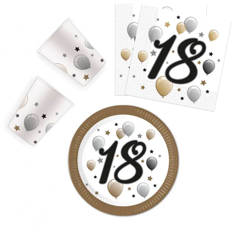 Честит Рожден ден Milestone Честит Рожден ден 18 Парти комплект with 36 pieces and 23 см Чинии