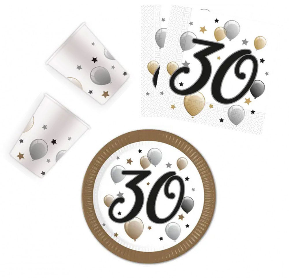 Честит Рожден ден Milestone Честит Рожден ден 30 Парти комплект with 36 pieces and 23 см Чинии