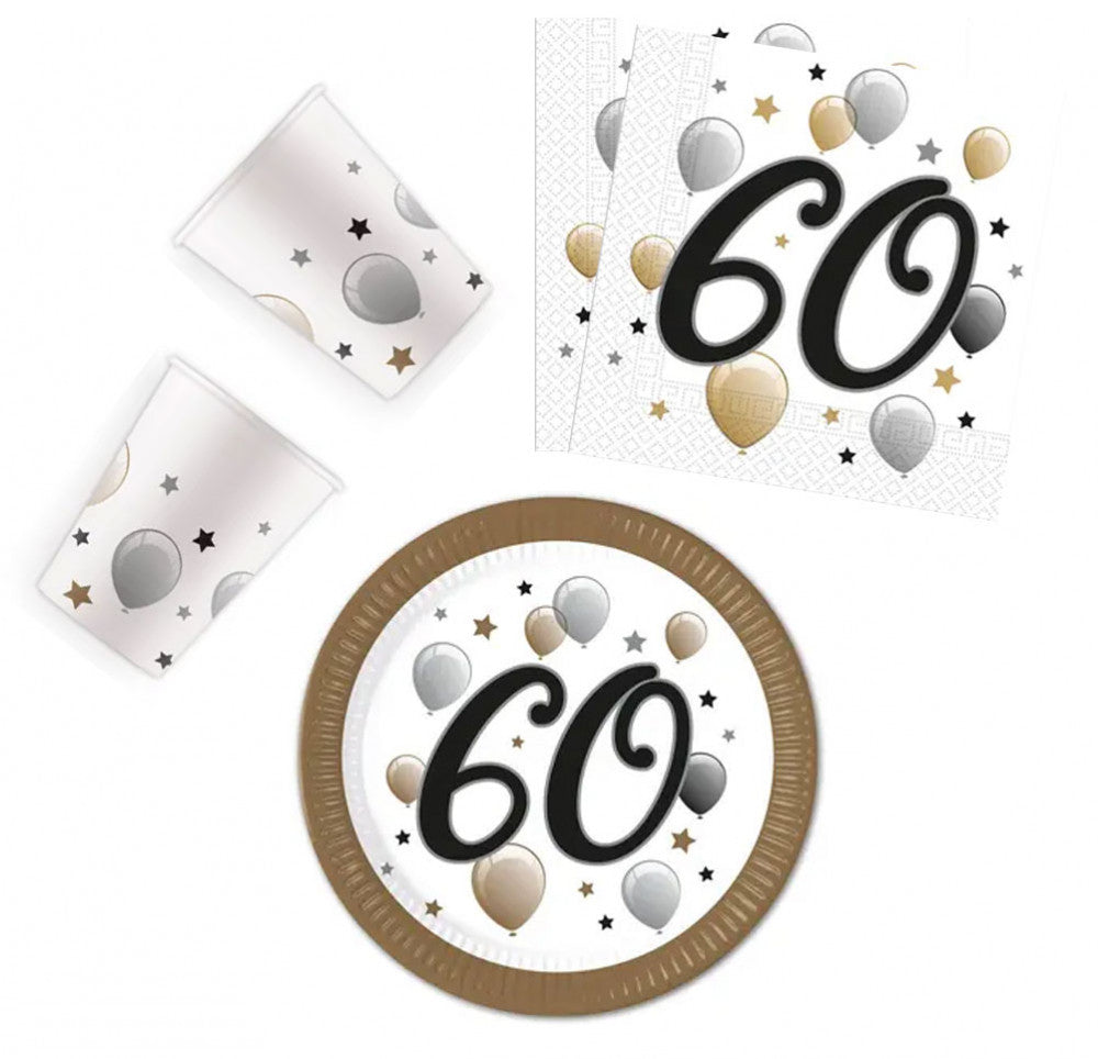 Честит Рожден ден Milestone Честит Рожден ден 60 Парти комплект 36 части with 23 см Чинии