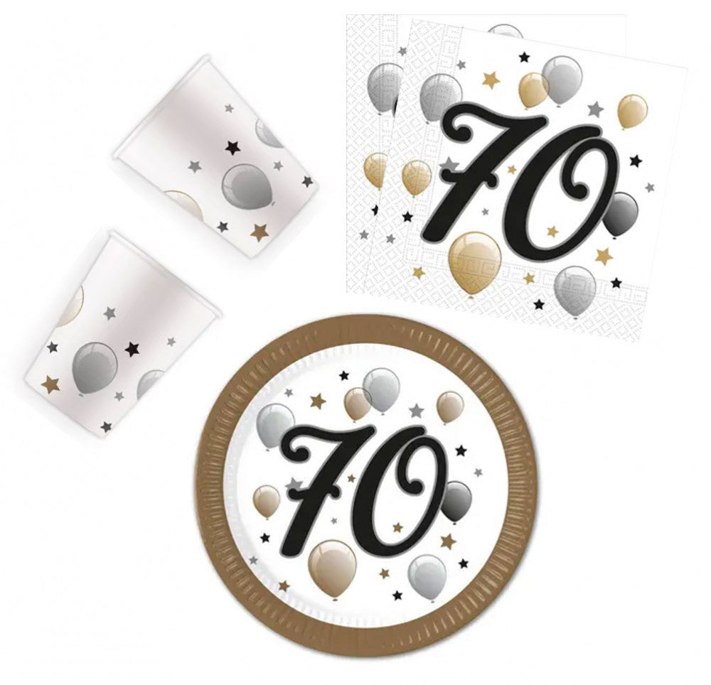 Честит Рожден ден Milestone Честит Рожден ден 70 Парти комплект with 36 pieces and 23 см plate