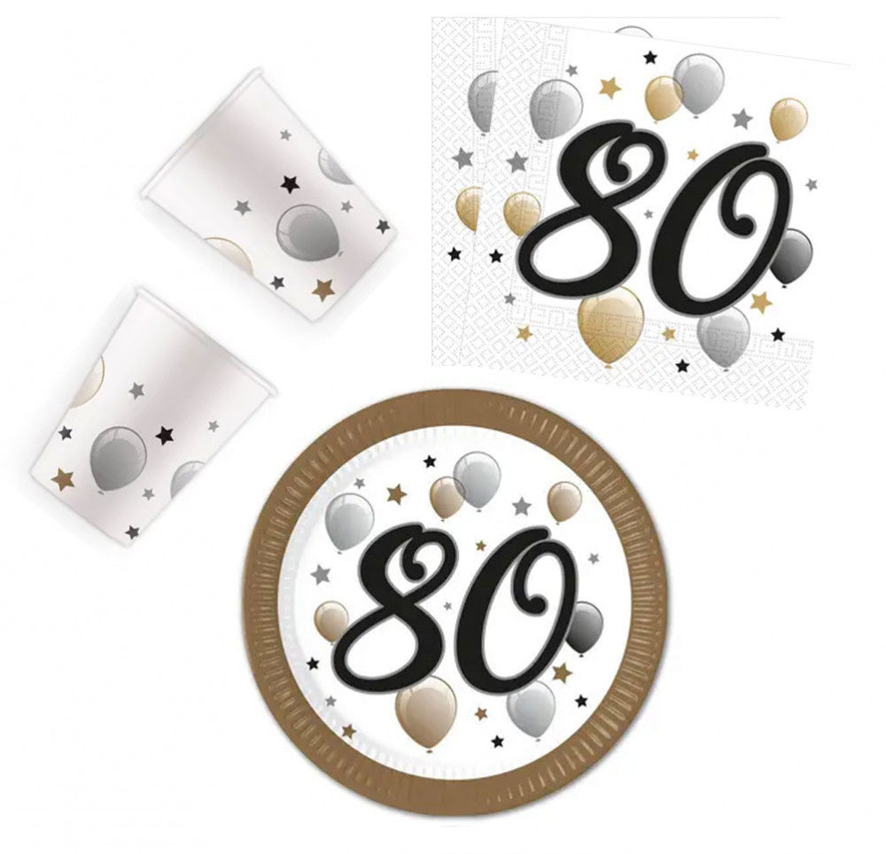 Честит Рожден ден Milestone Честит Рожден ден 80 Парти комплект 36 части with 23 см plate