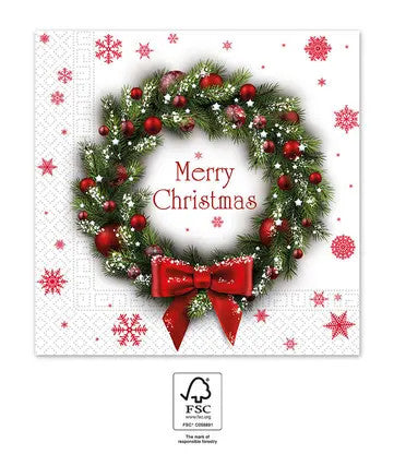Коледа Merry Xmas Wreath i napkin 20 части 33x33 см FSC