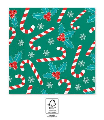 Коледа Xmas Sugar Canes i napkin 20 части 33x33 см FSC