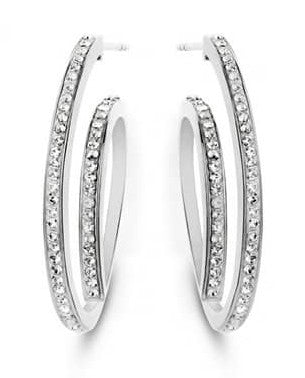 Виктория Сребро color бял stone hoop Обеци