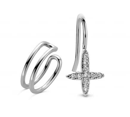 Виктория Сребро-coloчервен earring and ear cuff