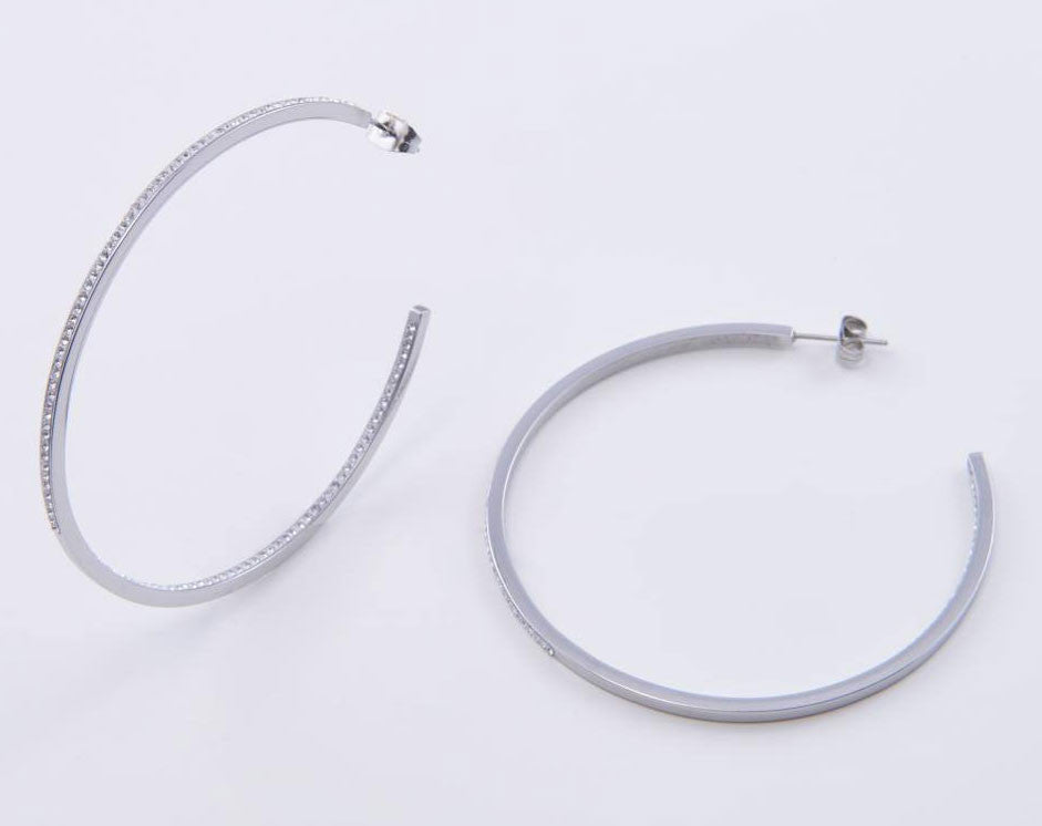 Виктория Сребро Coloчервен White Stone Hoop Обеци