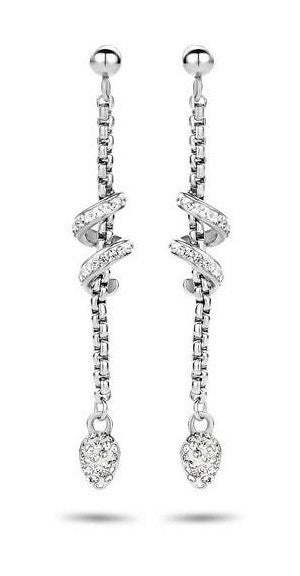 Виктория Сребро Coloчервен White Stone Spiral Обеци