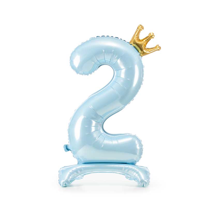 ФОЛИЕВ БАЛОН ЦИФРА "2" С КОРОНА И СТОЙКА В НЕБЕСНО СИНЬО, 86 см