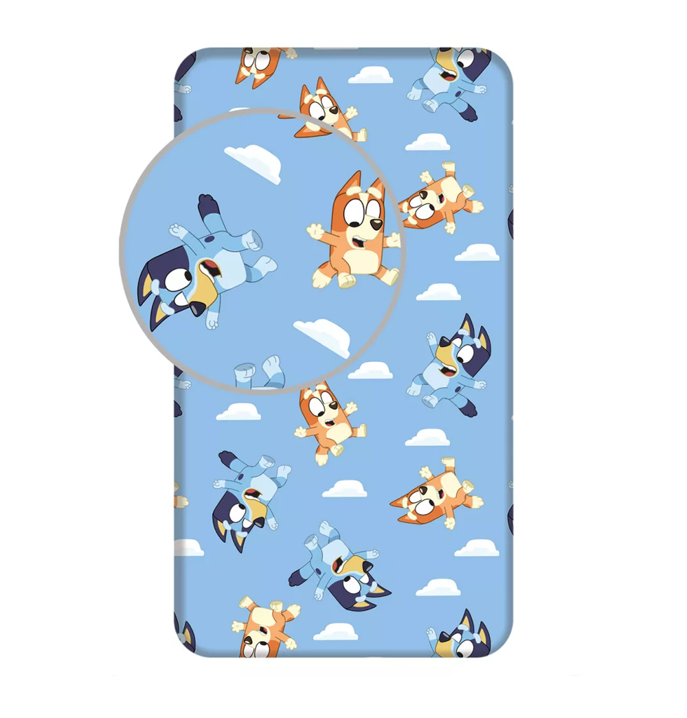 Детско спално бельо - памучен чаршаф с ластик Блуи Bluey