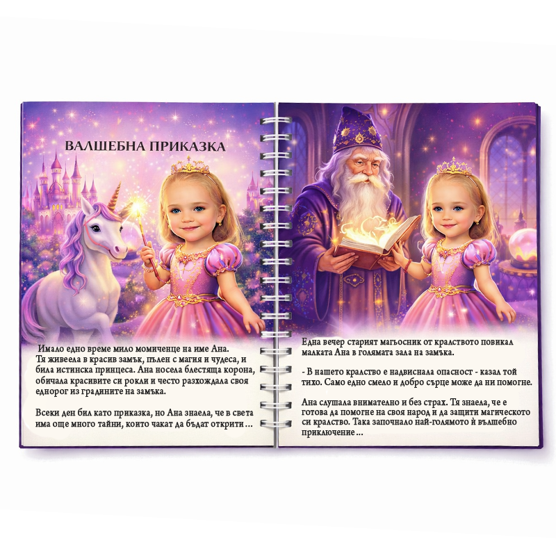 Personalizirana detska kniga i prikazka sazdadena po snimka na tema Princesi