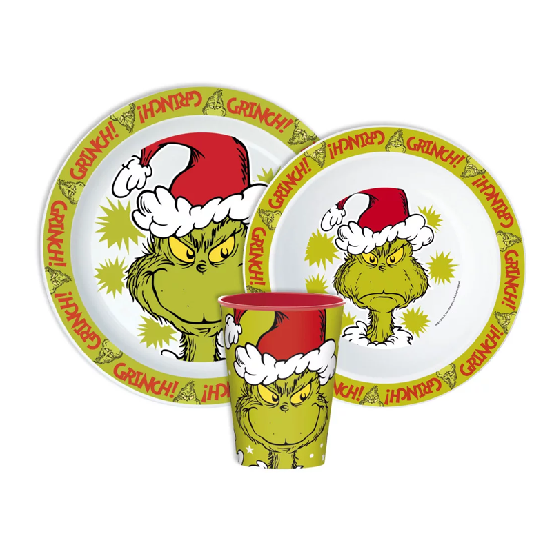 Детски комплект за хранене Гринч - Аксесоари за деца чаша чиния и купичка Grinch