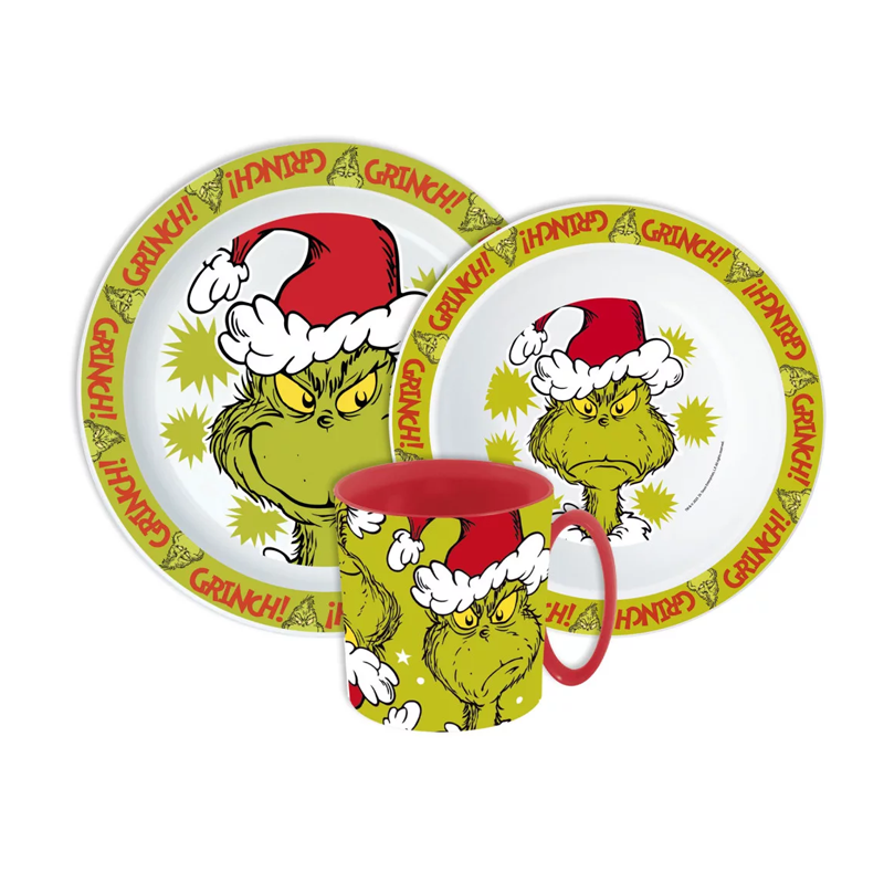 Детски комплект за хранене Гринч - Аксесоари за деца чаша чиния и купичка Grinch