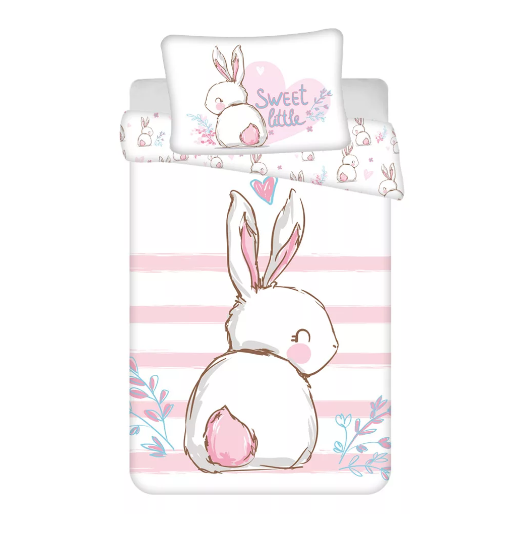 Спален комплект Зайче за момиче - Детско спално бельо за детско легло и бебе кошара