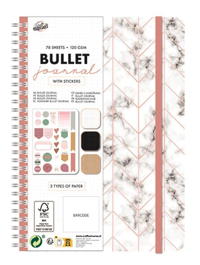 Цвят Bullet Journal, Marble Patterned Planner Notebook A5 with Стикери