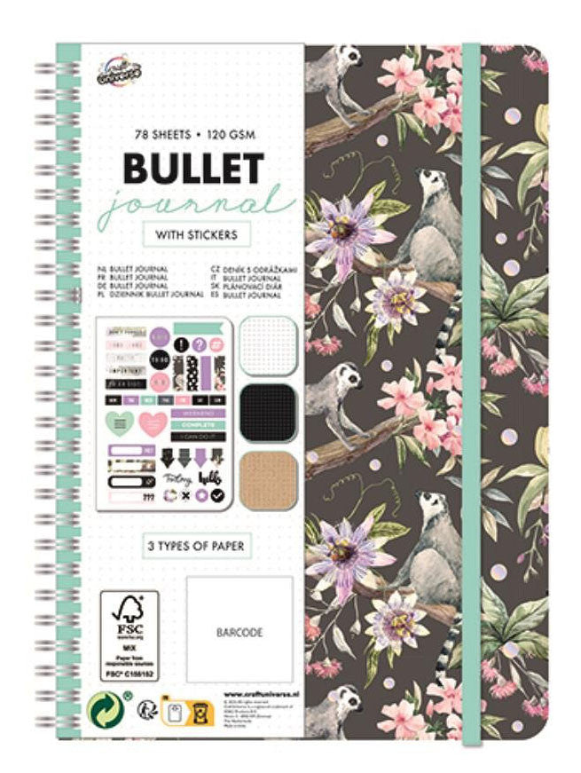 Цвят Bullet Journal, Ring-tailed Lemur Patterned Planner Notebook A5 with Стикери