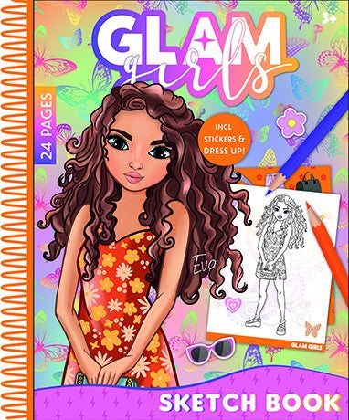 Girl Power Glam Girls Eva Spiral Sketchbook with 24 Чаршафи, with Sticker