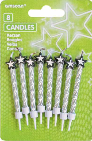 Цвят Сребро Spiral Звезда Cake Candle, комплект от 8
