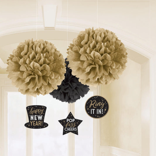 Честита Нова година Честита Нова година Hanging Pom Pom декорация 6 части