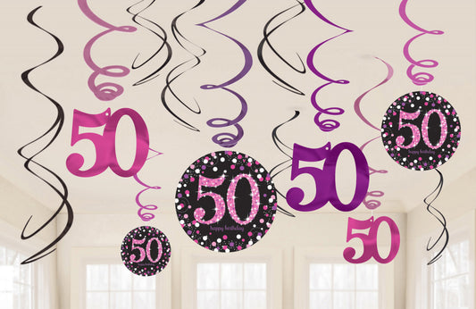 Честит Рожден ден Честит Рожден ден Розов 50 ribbon декорация 12 pc комплект