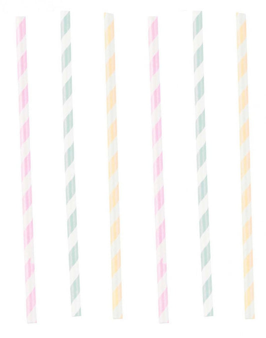Цвят Честит Рожден ден Pastel Paper Сламки, комплект от 12