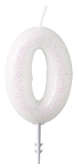 Цвят White, White glitter candle 0-s 6.5 см