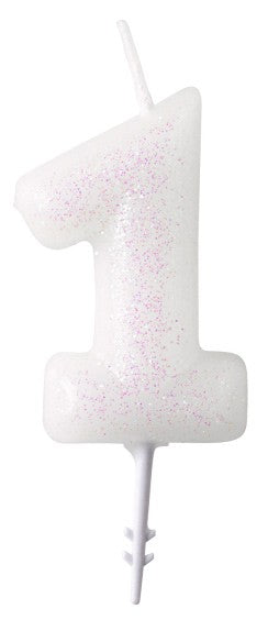Цвят White, White glitter candle 1 число 6.5 см
