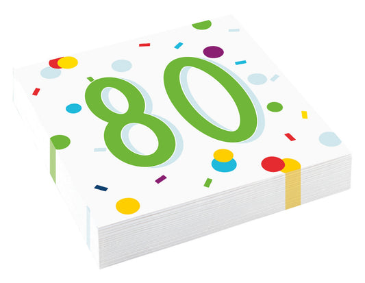 Честит Рожден ден Confetti  Честит Рожден ден 80 Салфетки, Pack of 20, 33x33 см