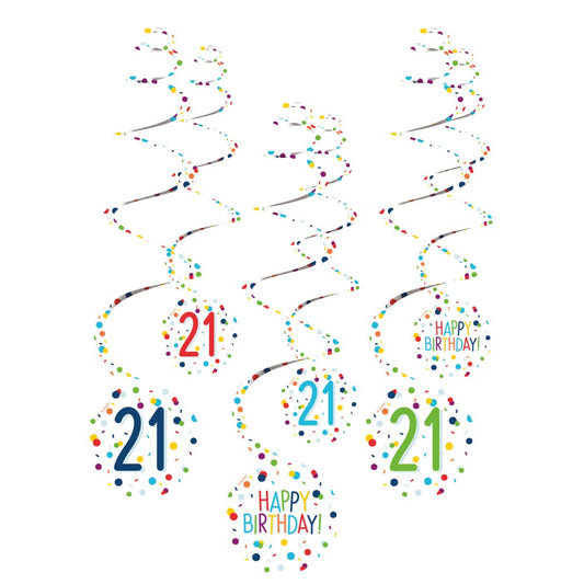 Честит Рожден ден Confetti Честит Рожден ден 21 Ribbon декорация комплект 6 части