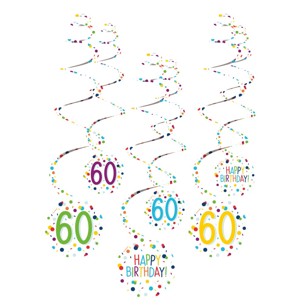 Честит Рожден ден Confetti Честит Рожден ден 60 Ribbon декорация комплект 6 pieces