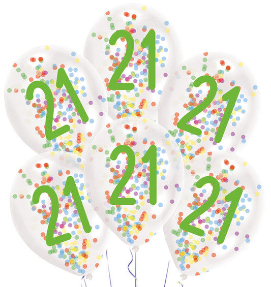 Честит Рожден ден Droplets Честит Рожден ден 21 confetti-filled Балон, 6 части 11 inch (27.5 см)