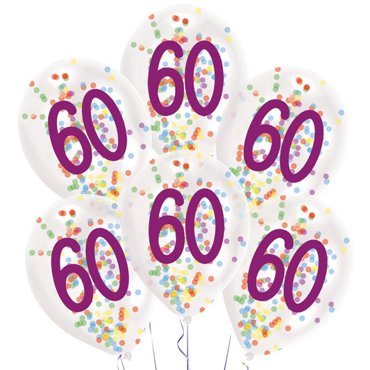 Честит Рожден ден Droplets Честит Рожден ден 60 Confetti-filled Балонs, Pack of 6, 11 inch (27.5 см)