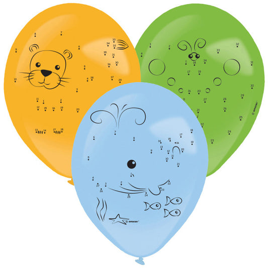 Цвят Животни Connect-the-Dots Балон, 3 pieces with pen, 14 inches (35.5 см)