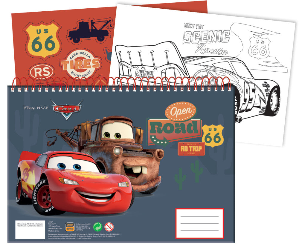 Дисни Кола Road A/4 spiral sketchbook with 40 pages and Стикери