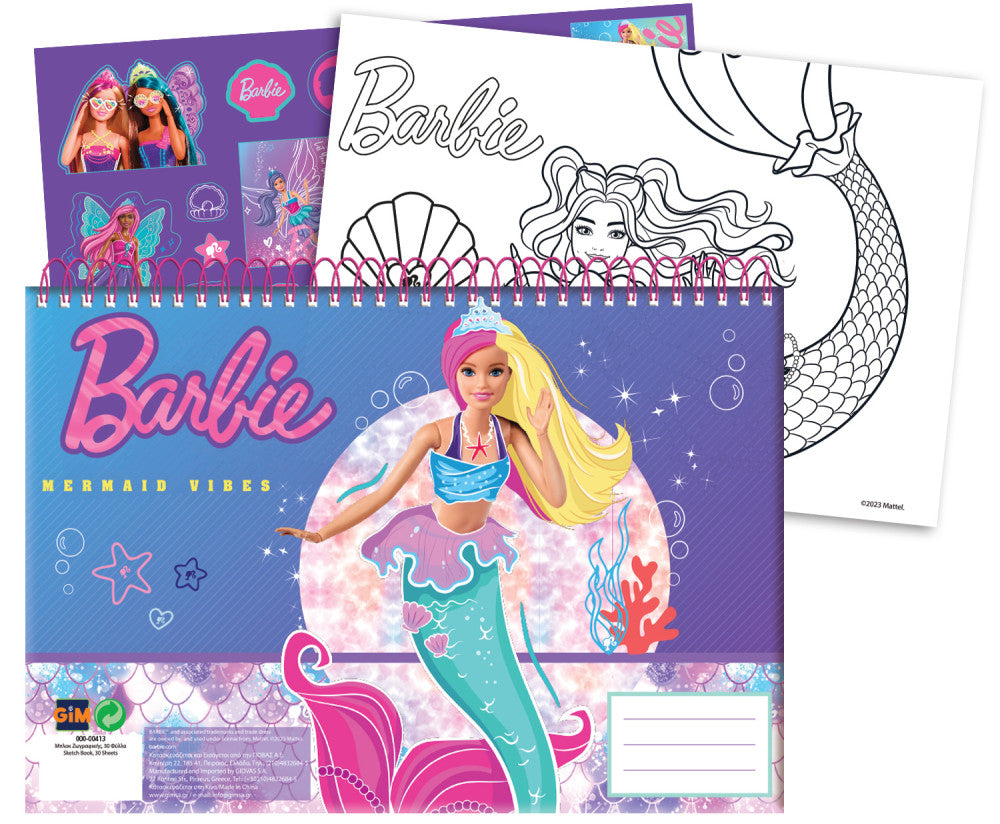 Барби Mermazing A/4 spiral sketchbook with 40 pages and Стикери