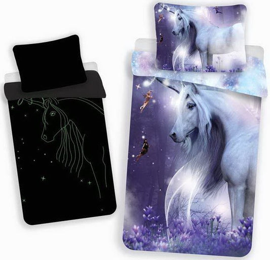 Еднорог Glow in the Dark детски Bedding комплект 100?Ч135см, 40?Ч60 см