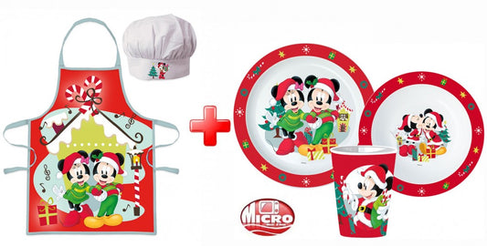 Дисни Мини  and Мики  Коледа Apron and Plastic Dinnerware комплект
